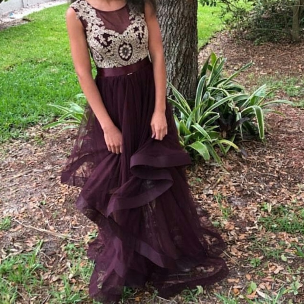 Long A-Line Burgundy Red Prom Dress Size 3